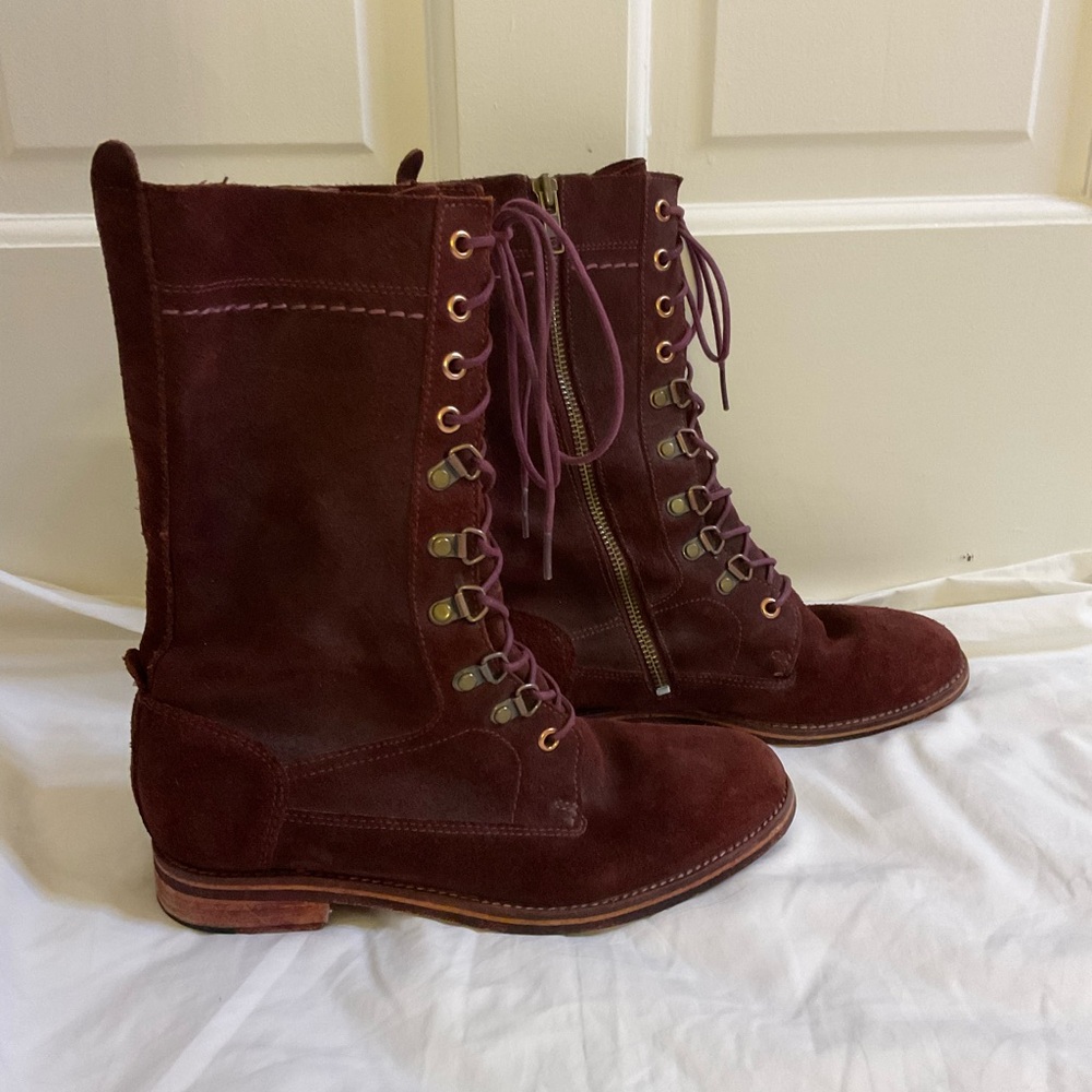 ❌ J. Shoes Maroon Suede Combat Boots